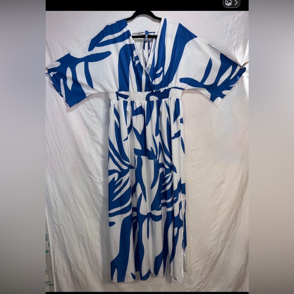 Women's Bohemian Floral Print V neck Maxi Dress,, 3/4 Sleeve, size XXL - Picture 10 of 14